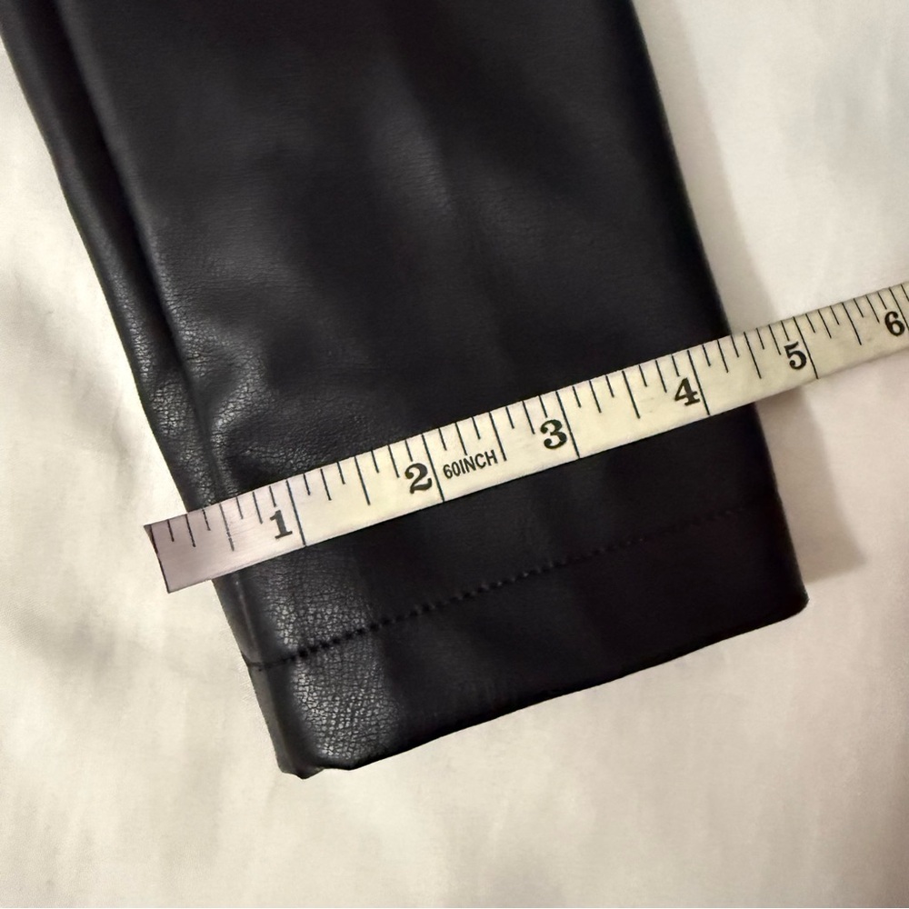 Black faux leather lapel collar belted open front trench coat - Picture 15 of 15
